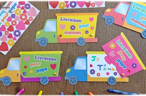 Cartes Camions pour la fête des mères, des pères ou des parents : activité créative et manuelle enfants - Le tutoriel et matériel viennent de chez 10 Doigts - Kit tout compris pour un cadeau DIY et Fait maison pour la fête des mères ou des pères - Message caché avec la benne qui s'ouvre - Gommettes et Photos possible - Mignon et coloré - Cartes à offrir Bricolage et cadeau DIY - Bricolage Fait maison à offrir - Fête des mères, pères, grands-mères, grands-pères, parents - Pour les enseignants en fin d'année - Thème Fêtes, amour, amitié, Saint-Valentin - Bricolage sympa et facile - Arts visuels Maternelle et cycle 2 - Maternelle et élémentaire - Créativité - Cycle 1 ou 2 - tutoriel photos - mslf