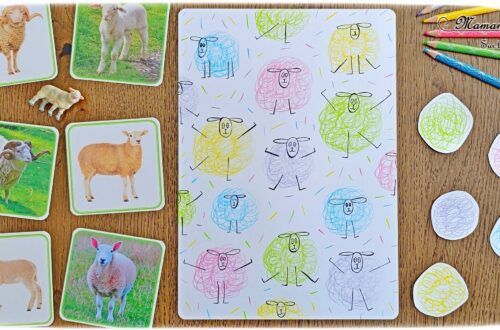 Gribouiller ou dessiner des moutons multicolores : activité créative, dessin et manuelle enfants - Gribouillage aux crayons de couleur - Dessins de boucles de couleurs - Dessin des détails au feutre fin noir - Cartes type Montessori Animaux de la ferme - Association photos fond blanc, fond réel, figurines - Reconstitue les familles : mâles, femelles, bébés - Simple, coloré et joli - Thème Pâques, printemps, animaux de la ferme - Bricolage et décoration sympa et facile - Arts visuels maternelle et élémentaire - Cycles 1 et 2 - Créativité - tutoriel photos - mslf