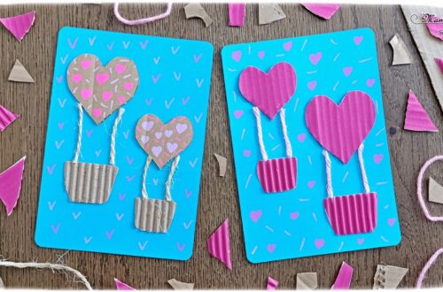 Créer des montgolfières Coeurs en carton pour la fête des mères : activité créative, recyclage et manuelle enfants - Récup', recyclage, surcyclage de carton épais, déchiré et ondulé - Découpage, collage - Petite corde et laine - Dessin et graphismes - Carte, cadeau DIY, fait maison à offrir pour la fête des mères, pères, grands-mères, grands-pères, parents - Amour, amitié, Saint Valentin - Véhicules - Bricolage et décoration sympa et facile - Arts visuels maternelle et élémentaire - Cycles 1 et 2 - Créativité - tutoriel photos - mslf
