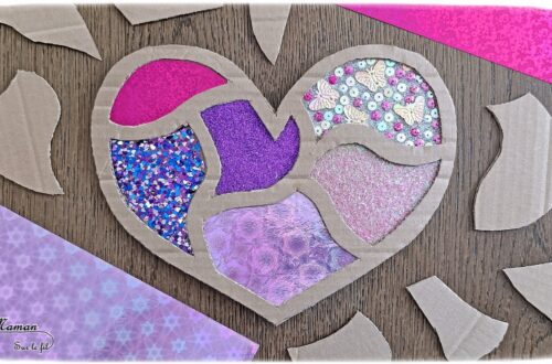 Fabriquer un coeur brillant tout en paillettes et carton : activité créative, recyclage et manuelle enfants - Récup', recyclage, surcyclage de carton -Découpage, collage - Paillettes, sequins, papiers brillants et holographiques - Cadeau DIY, fait maison à offrir pour la fête des mères, pères, grands-mères, grands-pères, parents - Amour, amitié, Saint Valentin - Bricolage et décoration sympa et facile - Arts visuels maternelle et élémentaire - Cycles 1 et 2 - Créativité - tutoriel photos - mslf