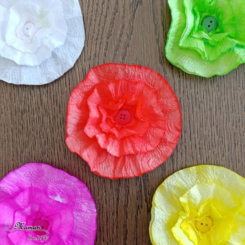 Fabriquer des fleurs avec des feuilles d'essuie-tout + activités de classement par couleurs : activité créative, nature, pédagogique et manuelle enfants - Tracé et découpage de cercles dans du Sopaline - Coloriage des bords aux feutres - Application d'eau au pinceau - Coeur fait avec un bouton -Chasse aux couleurs dans le jardin (fleurs, feuilles, trèfles, herbes...) - Land art et nature - Cartes avec Photos de fleurs à classer par couleur pour compléter - Jeu Repère les couleurs pour les plus grands - Jeux PDF à imprimer Simple, coloré et joli - Thème Fleurs, printemps, couleurs - Bricolage et décoration sympa et facile - Arts visuels maternelle et élémentaire - Cycles 1 et 2 - Créativité - tutoriel photos - mslf