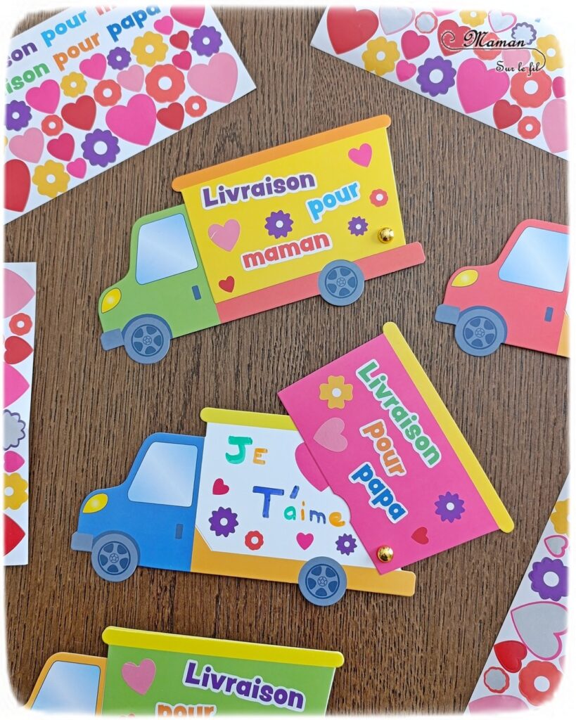 Cartes Camions pour la fête des mères, des pères ou des parents : activité créative et manuelle enfants - Le tutoriel et matériel viennent de chez 10 Doigts - Kit tout compris pour un cadeau DIY et Fait maison pour la fête des mères ou des pères - Message caché avec la benne qui s'ouvre - Gommettes et Photos possible - Mignon et coloré - Cartes à offrir Bricolage et cadeau DIY - Bricolage Fait maison à offrir - Fête des mères, pères, grands-mères, grands-pères, parents - Pour les enseignants en fin d'année - Thème Fêtes, amour, amitié, Saint-Valentin - Bricolage sympa et facile - Arts visuels Maternelle et cycle 2 - Maternelle et élémentaire - Créativité - Cycle 1 ou 2 - tutoriel photos - mslf