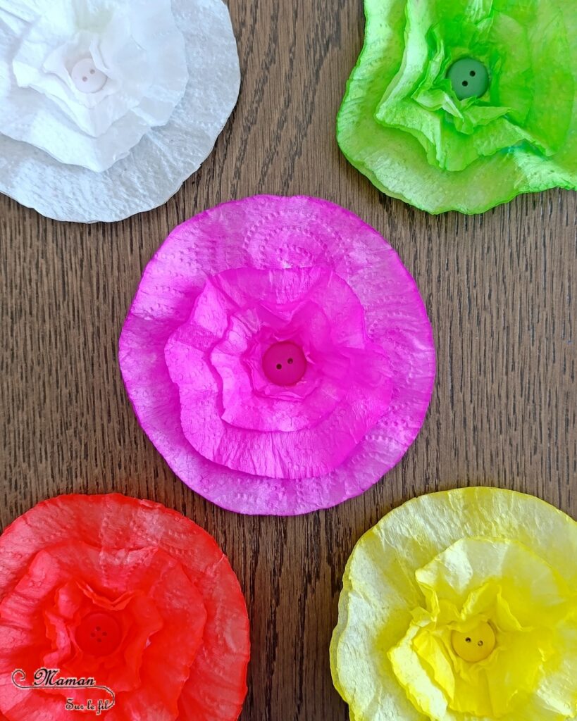 Fabriquer des fleurs avec des feuilles d'essuie-tout + activités de classement par couleurs : activité créative, nature, pédagogique et manuelle enfants - Tracé et découpage de cercles dans du Sopaline - Coloriage des bords aux feutres - Application d'eau au pinceau - Coeur fait avec un bouton -Chasse aux couleurs dans le jardin (fleurs, feuilles, trèfles, herbes...) - Land art et nature - Cartes avec Photos de fleurs à classer par couleur pour compléter - Jeu Repère les couleurs pour les plus grands - Jeux PDF à imprimer Simple, coloré et joli - Thème Fleurs, printemps, couleurs - Bricolage et décoration sympa et facile - Arts visuels maternelle et élémentaire - Cycles 1 et 2 - Créativité - tutoriel photos - mslf