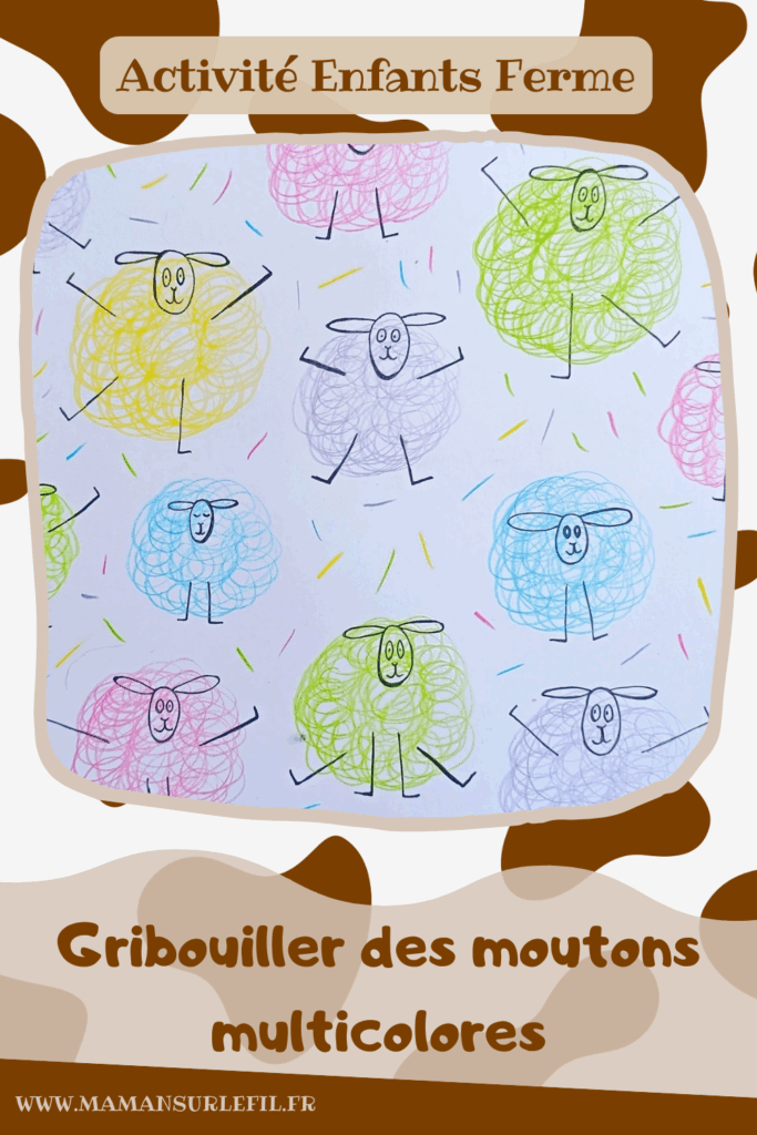 Gribouiller ou dessiner des moutons multicolores : activité créative, dessin et manuelle enfants - Gribouillage aux crayons de couleur - Dessins de boucles de couleurs - Dessin des détails au feutre fin noir - Cartes type Montessori Animaux de la ferme - Association photos fond blanc, fond réel, figurines - Reconstitue les familles : mâles, femelles, bébés - Simple, coloré et joli - Thème Pâques, printemps, animaux de la ferme - Bricolage et décoration sympa et facile - Arts visuels maternelle et élémentaire - Cycles 1 et 2 - Créativité - tutoriel photos - mslf