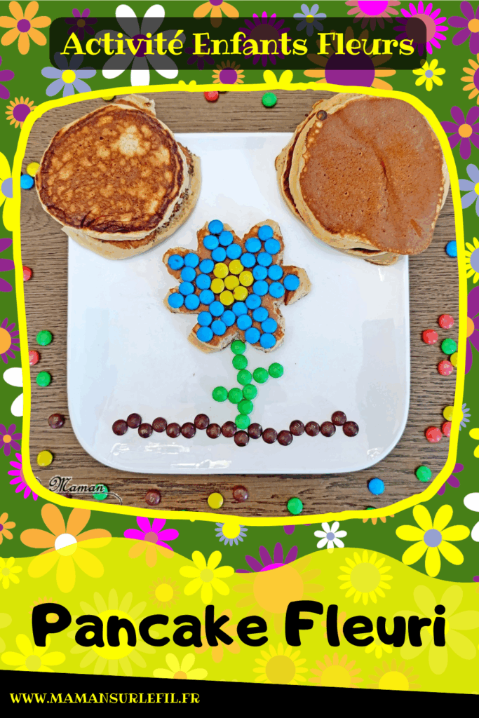 Transformer un pancake en fleur avec des bonbons : activité créative, cuisine et manuelle enfants - Cuisiner avec les enfants - Recette de pancake sans sucre ajouté avec de la compote de pommes - Décoration avec des bonbons type smarties ou mini M&M's - Goûter ou petit déjeuner rigolo - Simple, coloré et joli - Thème Fleurs, printemps, couleurs - Décoration sympa et facile - Cuisine maternelle et élémentaire - Cycles 1 et 2 - Créativité - tutoriel photos - mslf