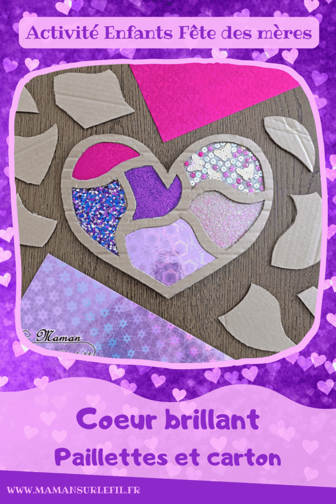 Fabriquer un coeur brillant tout en paillettes et carton : activité créative, recyclage et manuelle enfants - Récup', recyclage, surcyclage de carton -Découpage, collage - Paillettes, sequins, papiers brillants et holographiques - Cadeau DIY, fait maison à offrir pour la fête des mères, pères, grands-mères, grands-pères, parents - Amour, amitié, Saint Valentin - Bricolage et décoration sympa et facile - Arts visuels maternelle et élémentaire - Cycles 1 et 2 - Créativité - tutoriel photos - mslf