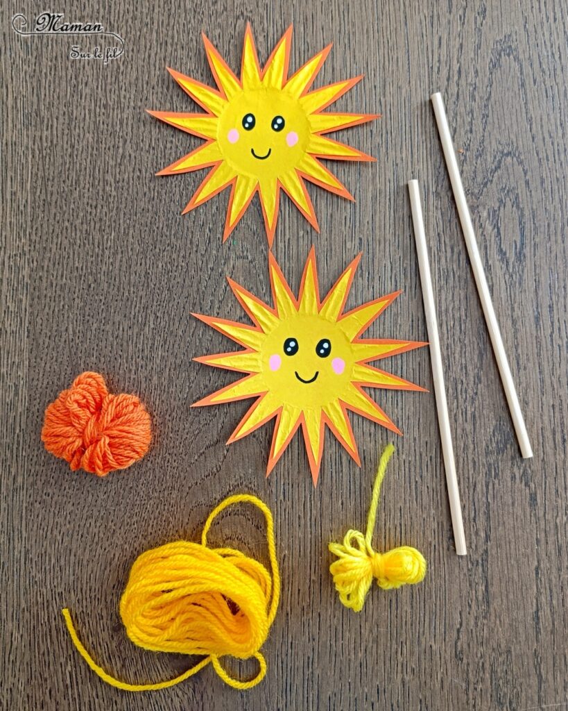 Fabriquer des baguettes magiques Soleils avec des caissettes à cupcakes : activité créative et manuelle enfants - Recyclage, surcyclage de papier bulle - Découpage et collage - Bâtonnets en bois et bouts de laine pour la décoration - Thème météo, ciel, soleil, été - Bricolage et décoration sympa et facile - Arts visuels maternelle et élémentaire - Cycles 1 et 2 - Créativité - tutoriel photos - mslf