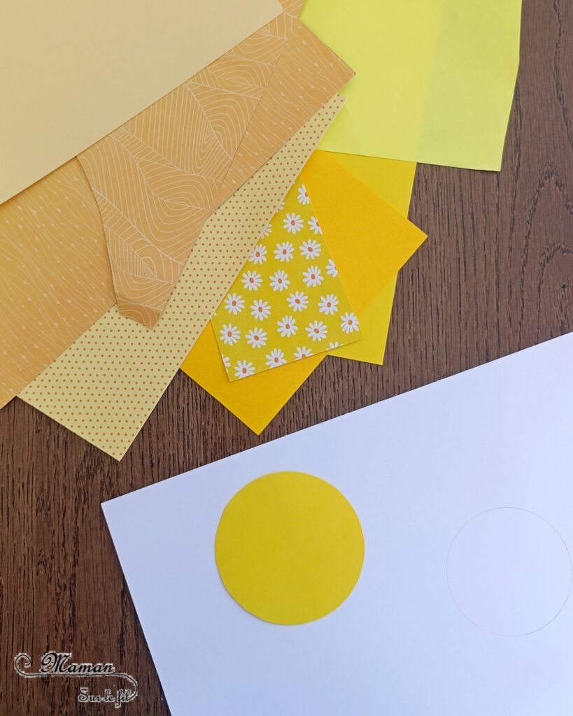 Créer une carte DIY You are my sunshine : activité créative et manuelle enfants - Soleil en bandes de papiers divers - Utilisation de chutes de papier - Géométrie, utilisation de la règle et du compas - Découpage et collage - Calligraphie - Carte à offrir à ceux qu'on aime - Cadeau fait maison - Thème météo, ciel, soleil, été, fête des mères, pères, parents - Bricolage et décoration sympa et facile - Arts visuels maternelle et élémentaire - Cycles 1 et 2 - Créativité - tutoriel photos - mslf