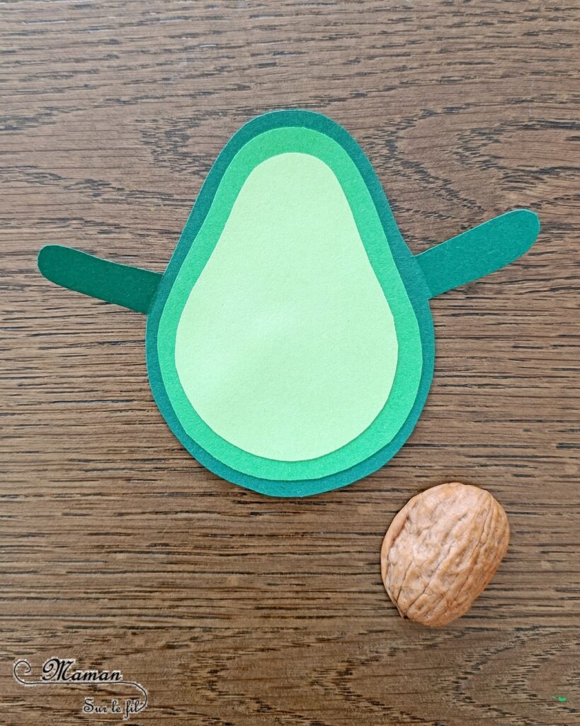 Fabriquer un petit avocat mignon et son bébé : activité créative, récup et manuelle enfants - Recyclage, surcyclage d'une coquille de noix pour le noyau - Découpage et collage de papier - Petite surprise cachée dans son ventre : bonbon, pompons, bébé avocat - Land Art et Nature - Thème Fruits et légumes, potager, printemps, été - Bricolage et décoration sympa et facile - Arts visuels maternelle et élémentaire - Cycles 1 et 2 - Créativité - tutoriel photos et vidéo - mslf