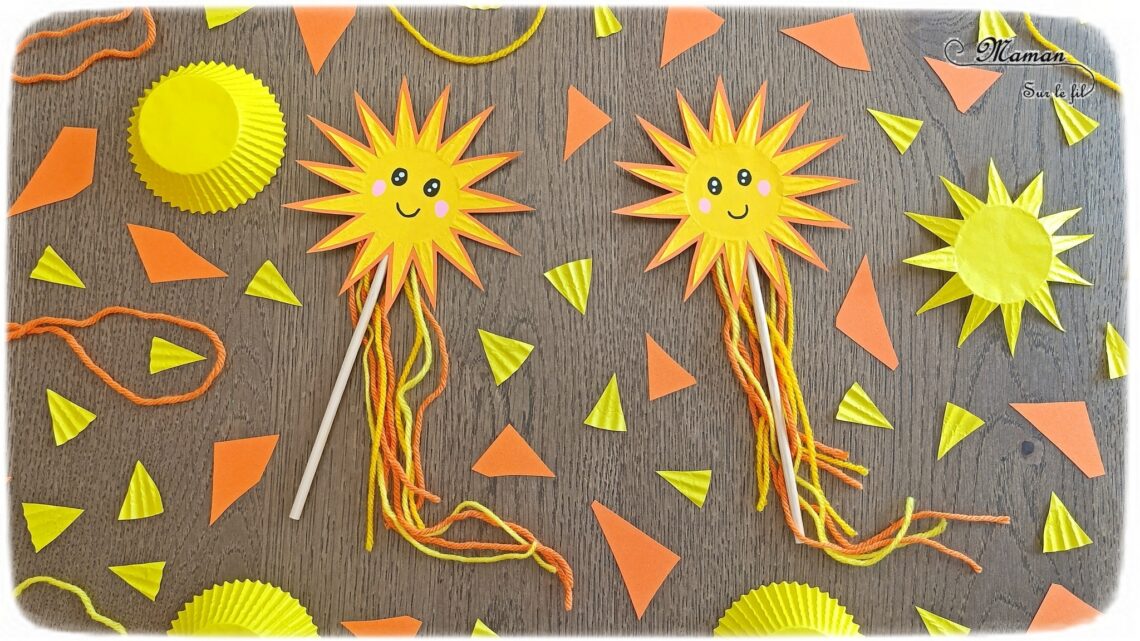 Fabriquer des baguettes magiques Soleils avec des caissettes à cupcakes : activité créative et manuelle enfants - Recyclage, surcyclage de papier bulle - Découpage et collage - Bâtonnets en bois et bouts de laine pour la décoration - Thème météo, ciel, soleil, été - Bricolage et décoration sympa et facile - Arts visuels maternelle et élémentaire - Cycles 1 et 2 - Créativité - tutoriel photos - mslf