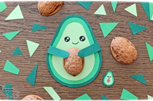 Fabriquer un petit avocat mignon et son bébé : activité créative, récup et manuelle enfants - Recyclage, surcyclage d'une coquille de noix pour le noyau - Découpage et collage de papier - Petite surprise cachée dans son ventre : bonbon, pompons, bébé avocat - Land Art et Nature - Thème Fruits et légumes, potager, printemps, été - Bricolage et décoration sympa et facile - Arts visuels maternelle et élémentaire - Cycles 1 et 2 - Créativité - tutoriel photos et vidéo - mslf