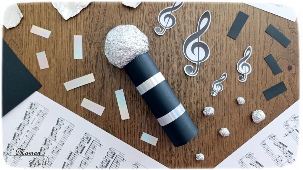 Fabriquer un micro en récup' : activité créative, récup et manuelle enfants - Recyclage, surcyclage d'un rouleau de papier toilette en carton (rouleau de PQ) - Bricolage rapide pour la fête de la musique - Découpage et collage de papier - Mouchoirs, essuie-tout, papier alu - Thème Fête de la musique, chant - Bricolage et décoration sympa et facile - Arts visuels maternelle et élémentaire - Cycles 1 et 2 - Créativité - tutoriel photos - mslf