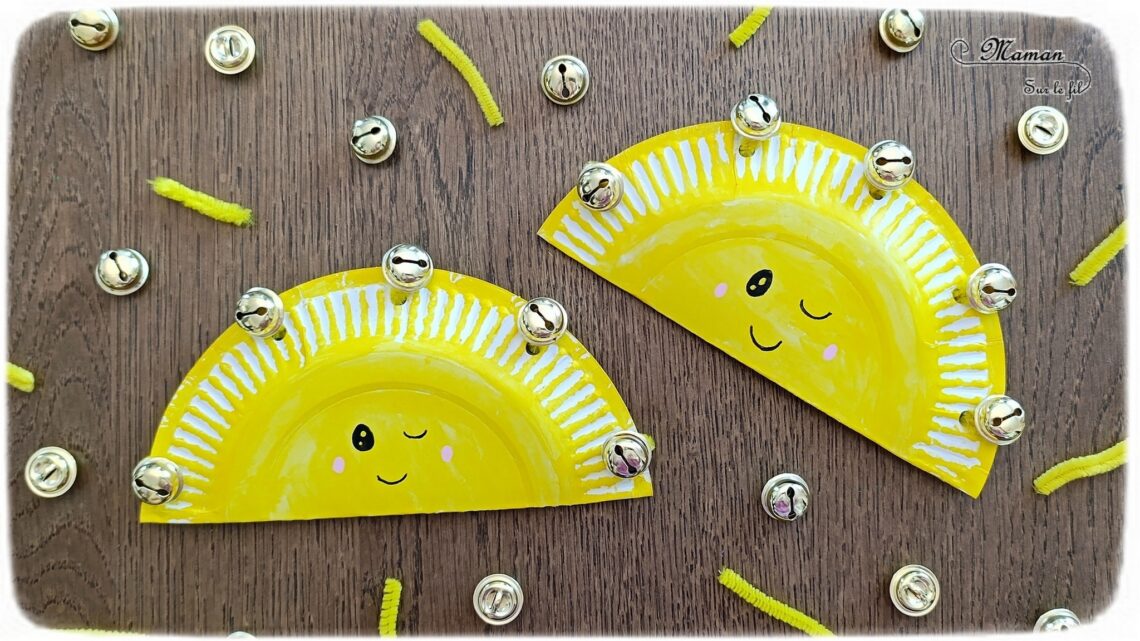 Fabriquer des tambourins Soleils en récup' : activité créative, récup et manuelle enfants - Recyclage, surcyclage d'assiettes en carton - Bricolage, peinture avec des sticks de gouache - Grelots et fils chenille pour la musique - Visage mignon - Bricolage rapide pour la fête de la musique et l'été - Instruments de musique DIY, fait maison - Thème Fête de la musique, été, météo, soleil - Bricolage et décoration sympa et facile - Arts visuels maternelle et élémentaire - Cycles 1 et 2 - Créativité - tutoriel photos et vidéo - mslf