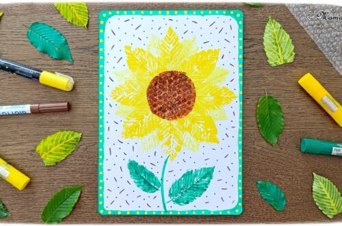 Peindre un tournesol avec des empreintes de feuilles : activité créative, peinture et manuelle enfants - Peinture avec des éléments de la nature - Empreintes de feuilles faites avec de la gouache en stick - Papier à bulles pour le coeur du tournesol - Dessin et graphismes - Land Art et Nature - Thème Fleurs, printemps, été, soleil - Bricolage et décoration sympa et facile - Arts visuels maternelle et élémentaire - Cycles 1 et 2 - Créativité - tutoriel photos et vidéo - mslf