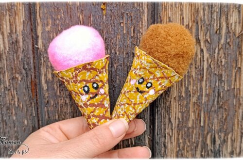 Fabriquer des mini glaces avec une boite à oeufs et des pompons : activité créative, récup' et manuelle enfants - Recyclage et surcyclage de boites à oeufs pour le cornet - Mise en couleur avec pastel gras et dessin aux marqueurs Peinture - Boules de glaces avec un gros pompon - Possible de varier les parfums (ici fraise et chocolat - Bricolage facile et rigolo - Thème alimentation, gourmandises sucrées, glaces, été - Bricolage et décoration sympa et facile - Arts visuels maternelle et élémentaire - Cycles 1 et 2 - Créativité - tutoriel photos - mslf