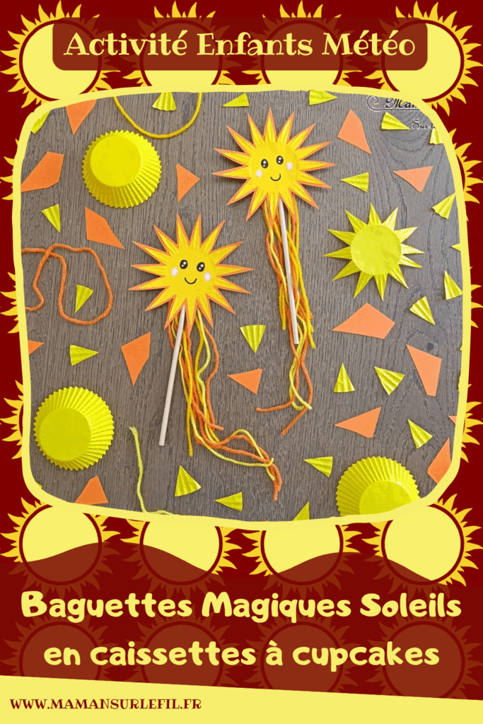 Fabriquer des baguettes magiques Soleils avec des caissettes à cupcakes : activité créative et manuelle enfants - Recyclage, surcyclage de papier bulle - Découpage et collage - Bâtonnets en bois et bouts de laine pour la décoration - Thème météo, ciel, soleil, été - Bricolage et décoration sympa et facile - Arts visuels maternelle et élémentaire - Cycles 1 et 2 - Créativité - tutoriel photos - mslf
