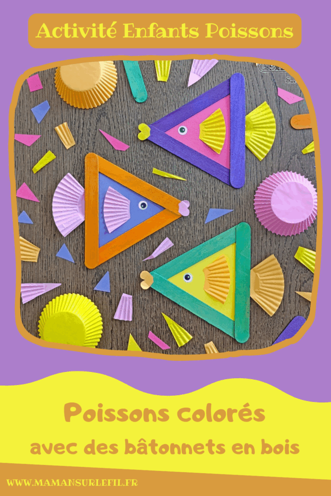 Fabriquer des poissons colorés avec des bâtonnets de bois et des caissettes à cupcakes : activité créative, récup' et manuelle enfants - Recyclage et surcyclage de gros bâtonnets en bois colorés et de caissettes couleurs Arc-en-ciel - Bricolage facile et rigolo - Découpage, collage - Gommettes Yeux - Thème poissons, animaux marins, mer, océans, été, 1er avril - Bricolage et décoration sympa et facile - Arts visuels maternelle et élémentaire - Cycles 1 et 2 - Créativité - tutoriel photos - mslf