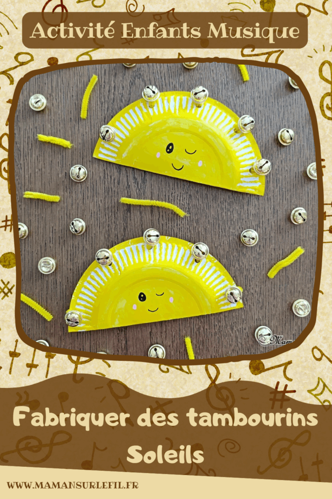 Fabriquer des tambourins Soleils en récup' : activité créative, récup et manuelle enfants - Recyclage, surcyclage d'assiettes en carton - Bricolage, peinture avec des sticks de gouache - Grelots et fils chenille pour la musique - Visage mignon - Bricolage rapide pour la fête de la musique et l'été - Instruments de musique DIY, fait maison - Thème Fête de la musique, été, météo, soleil - Bricolage et décoration sympa et facile - Arts visuels maternelle et élémentaire - Cycles 1 et 2 - Créativité - tutoriel photos et vidéo - mslf