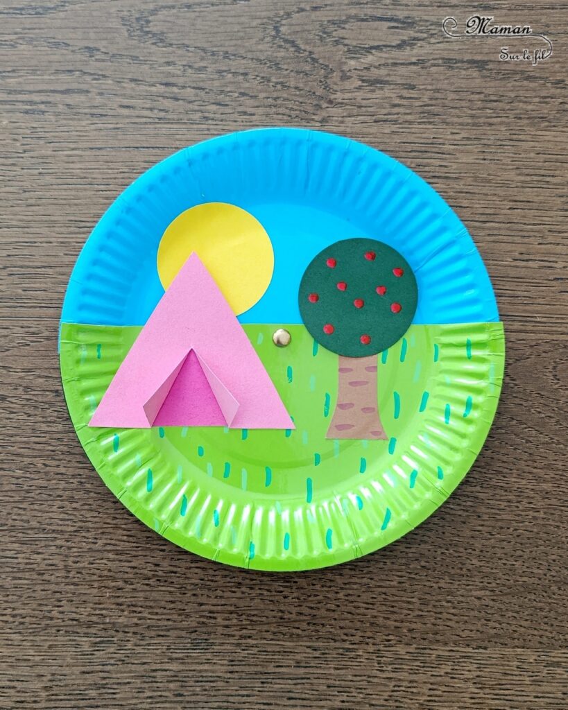 Camping dans la nature de jour et de nuit : activité créative, peinture et manuelle enfants - Jour et nuit qui passent et se succèdent grâce à roue qui tourne - Récup' d'assiettes en carton - Attache parisienne - Peinture, dessin, découpage, collage - Tente, ciel, herbe, arbre, temps qui passe - Jeu DIY rigolo à manipuler - Thème camping, vacances, été, colonies, camp d'été, météo, alternance Jour / Nuit, nature - Bricolage et décoration sympa et facile - Arts visuels maternelle et élémentaire - Cycles 1 et 2 - Créativité - tutoriel photos et vidéo - mslf