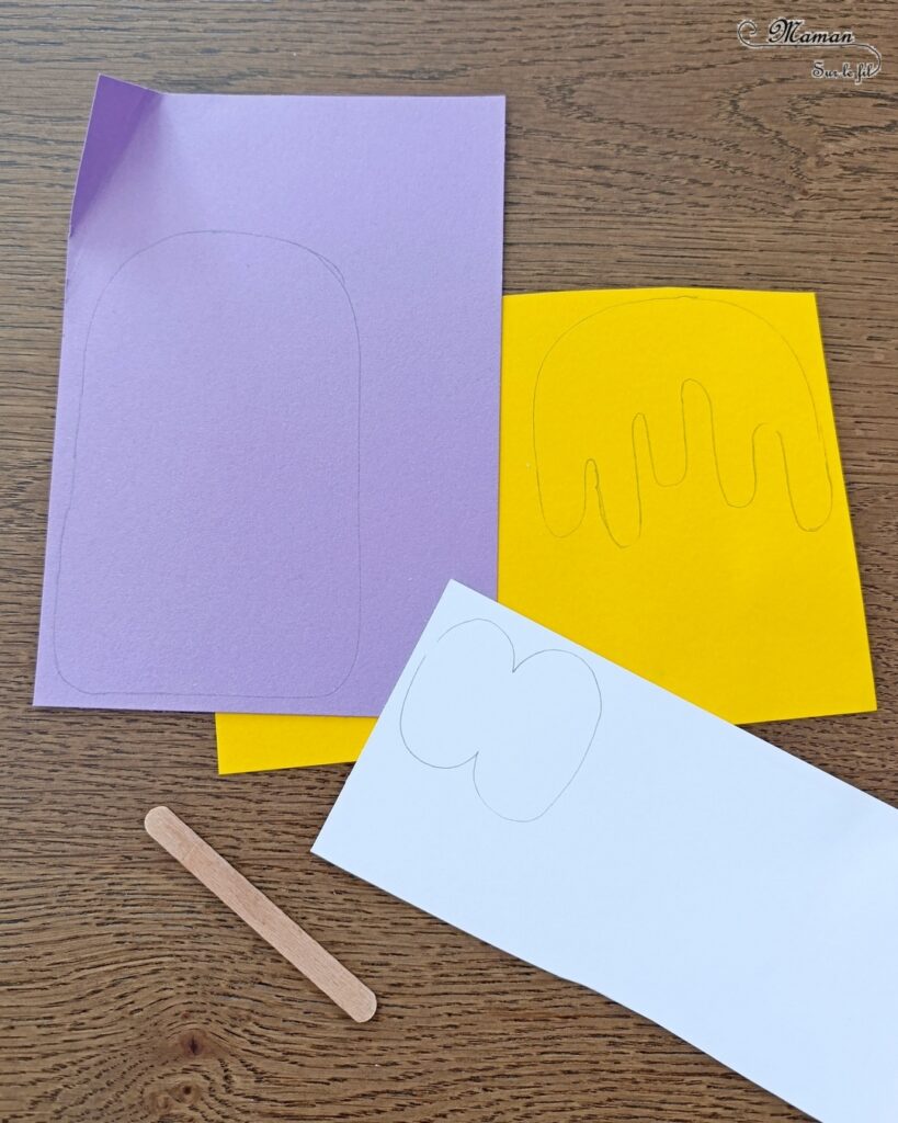 Créer des glaces rigolotes et colorées en papier : activité créative, récup' et manuelle enfants - Recyclage et surcyclage de chutes de papier et de bâtonnets de glace en bois - Découpage et collage pour la glace, le nappage et les gros yeux rigolos - Dessin des pupilles et de la bouche - Collage du bâtonnet de glace - Bricolage facile et rigolo - Thème alimentation, gourmandises sucrées, glaces, été - Bricolage et décoration sympa et facile - Arts visuels maternelle et élémentaire - Cycles 1 et 2 - Créativité - tutoriel photos - mslf