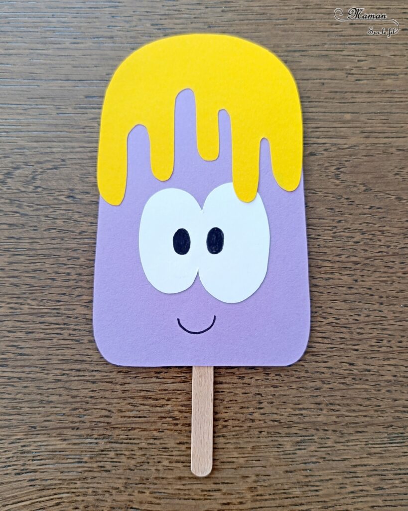 Créer des glaces rigolotes et colorées en papier : activité créative, récup' et manuelle enfants - Recyclage et surcyclage de chutes de papier et de bâtonnets de glace en bois - Découpage et collage pour la glace, le nappage et les gros yeux rigolos - Dessin des pupilles et de la bouche - Collage du bâtonnet de glace - Bricolage facile et rigolo - Thème alimentation, gourmandises sucrées, glaces, été - Bricolage et décoration sympa et facile - Arts visuels maternelle et élémentaire - Cycles 1 et 2 - Créativité - tutoriel photos - mslf