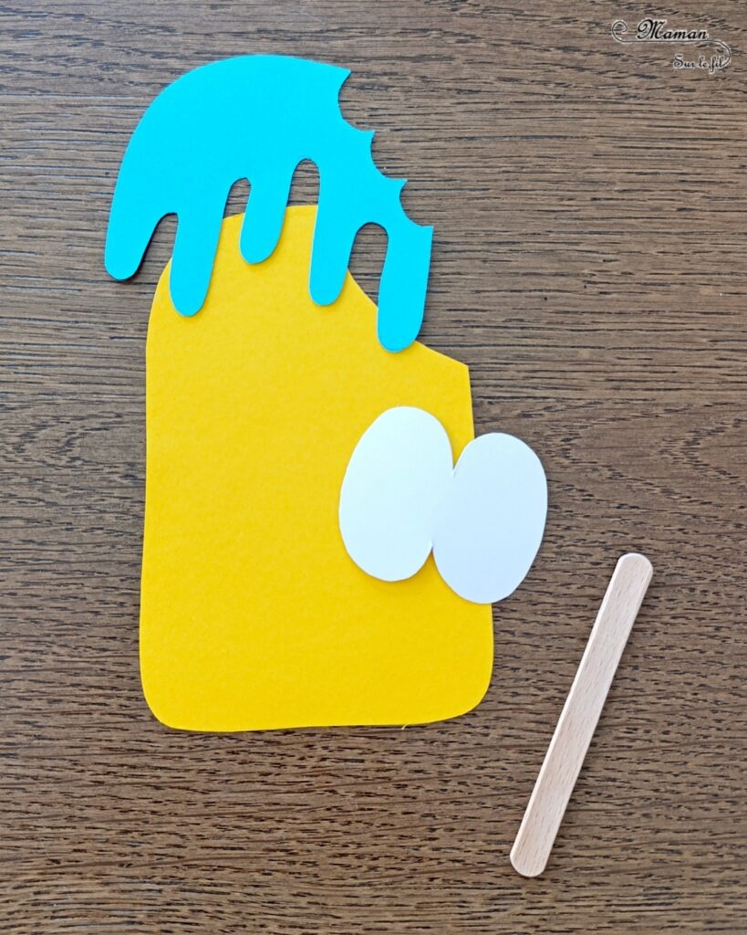 Créer des glaces rigolotes et colorées en papier : activité créative, récup' et manuelle enfants - Recyclage et surcyclage de chutes de papier et de bâtonnets de glace en bois - Découpage et collage pour la glace, le nappage et les gros yeux rigolos - Dessin des pupilles et de la bouche - Collage du bâtonnet de glace - Bricolage facile et rigolo - Thème alimentation, gourmandises sucrées, glaces, été - Bricolage et décoration sympa et facile - Arts visuels maternelle et élémentaire - Cycles 1 et 2 - Créativité - tutoriel photos - mslf