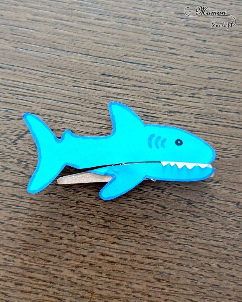 Fabriquer un requin Pince à linge et son petit poisson caché dans sa bouche : activité créative, rigolote et manuelle enfants - Découpage, collage, dessin - Pince à linge pour ouvrir la bouche du requin et faire apparaître un petit poisson - Muscler les petits doigts, motricité fine - Bricolage facile et rigolo - Thème animaux marins, océans, mer, été - Bricolage et décoration sympa et facile - Arts visuels maternelle et élémentaire - Cycles 1 et 2 - Créativité - tutoriel photos et vidéo - mslf