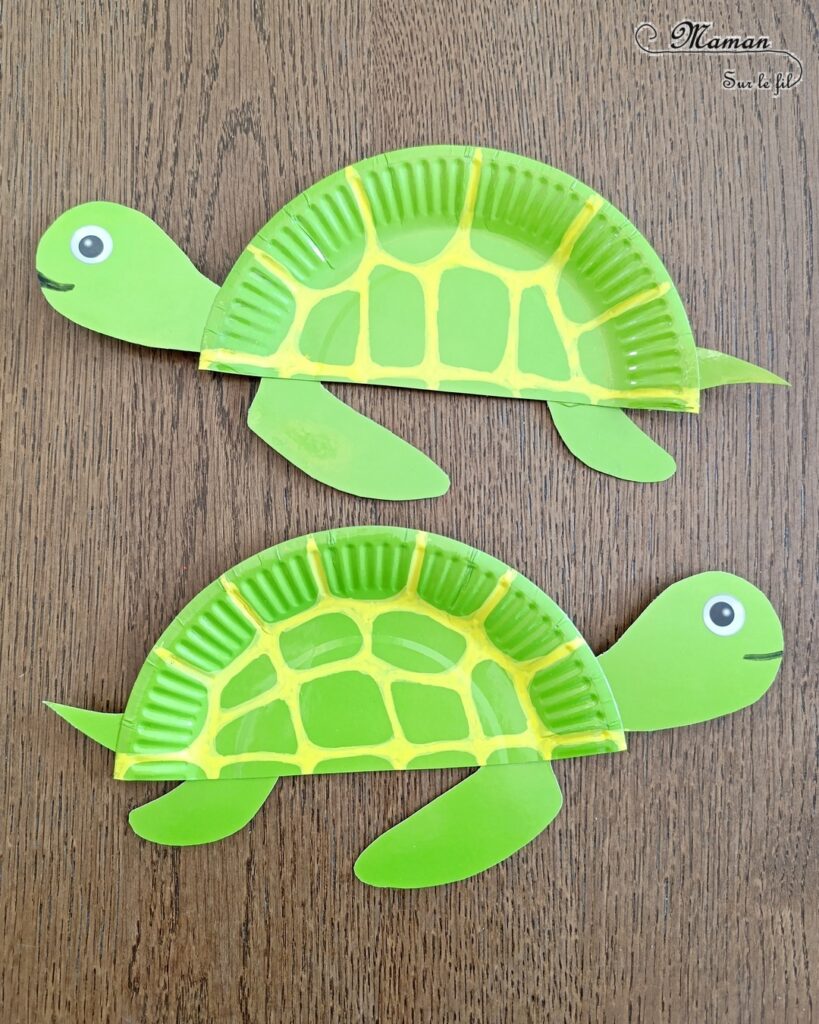 Fabriquer des tortues marines avec des assiettes en carton : activité créative, récup' et manuelle enfants - Recyclage et Surcyclage d'assiettes en carton - Déjà colorées ou alors à peindre - Peinture Verte - Découpage, collage, dessin - Bricolage facile et rigolo - Thème animaux marins, océans, mer, été - Bricolage et décoration sympa et facile - Arts visuels maternelle et élémentaire - Cycles 1 et 2 - Créativité - tutoriel photos - mslf