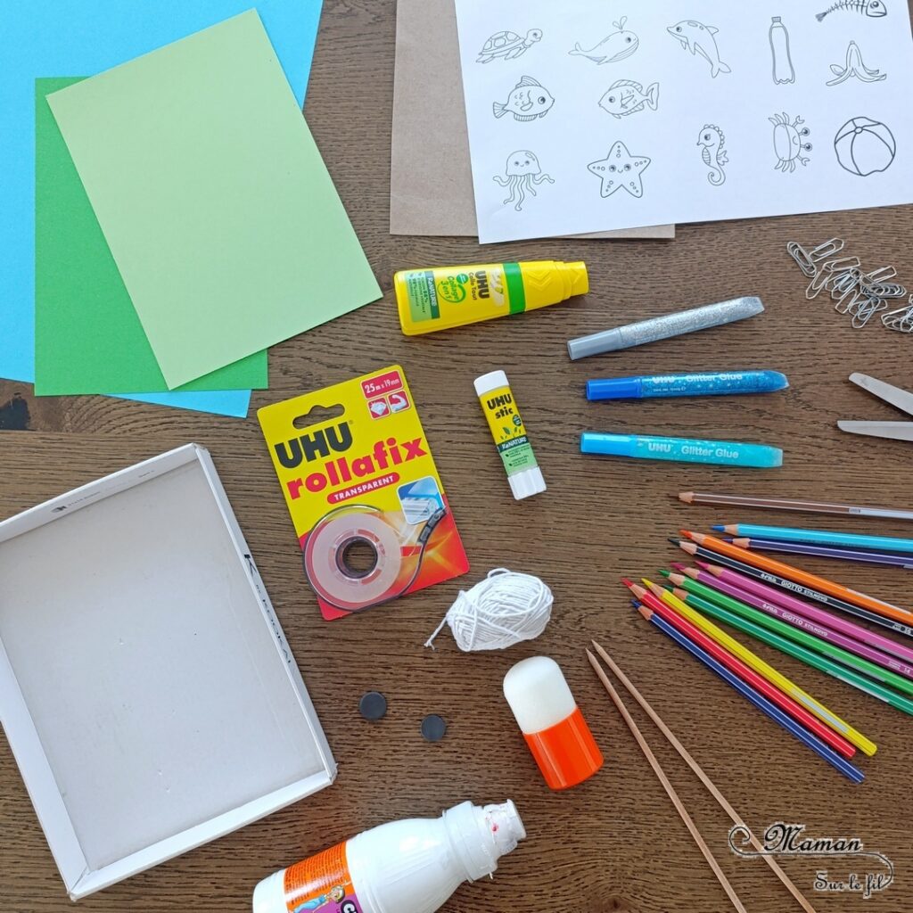 Fabriquer un jeu DIY - La pêche aux déchets : activité créative, peinture, récup' et manuelle enfants - Permet d'aborder l'importance de la protection des océans et des animaux marins, le respect de l'environnement, l'écologie, la gestion et le tri des déchets - Recyclage, surcyclage d'une boite en carton - Peinture, coloriage, dessin, découpage, collage - Pêche à la ligne avec trombone et aimant - Bricolage facile et rigolo - Thème animaux marins, océans, mer, été, respect de l'environnement, déchets - Bricolage et décoration sympa et facile - Arts visuels maternelle et élémentaire - Cycles 1 et 2 - Créativité - tutoriel photos - mslf