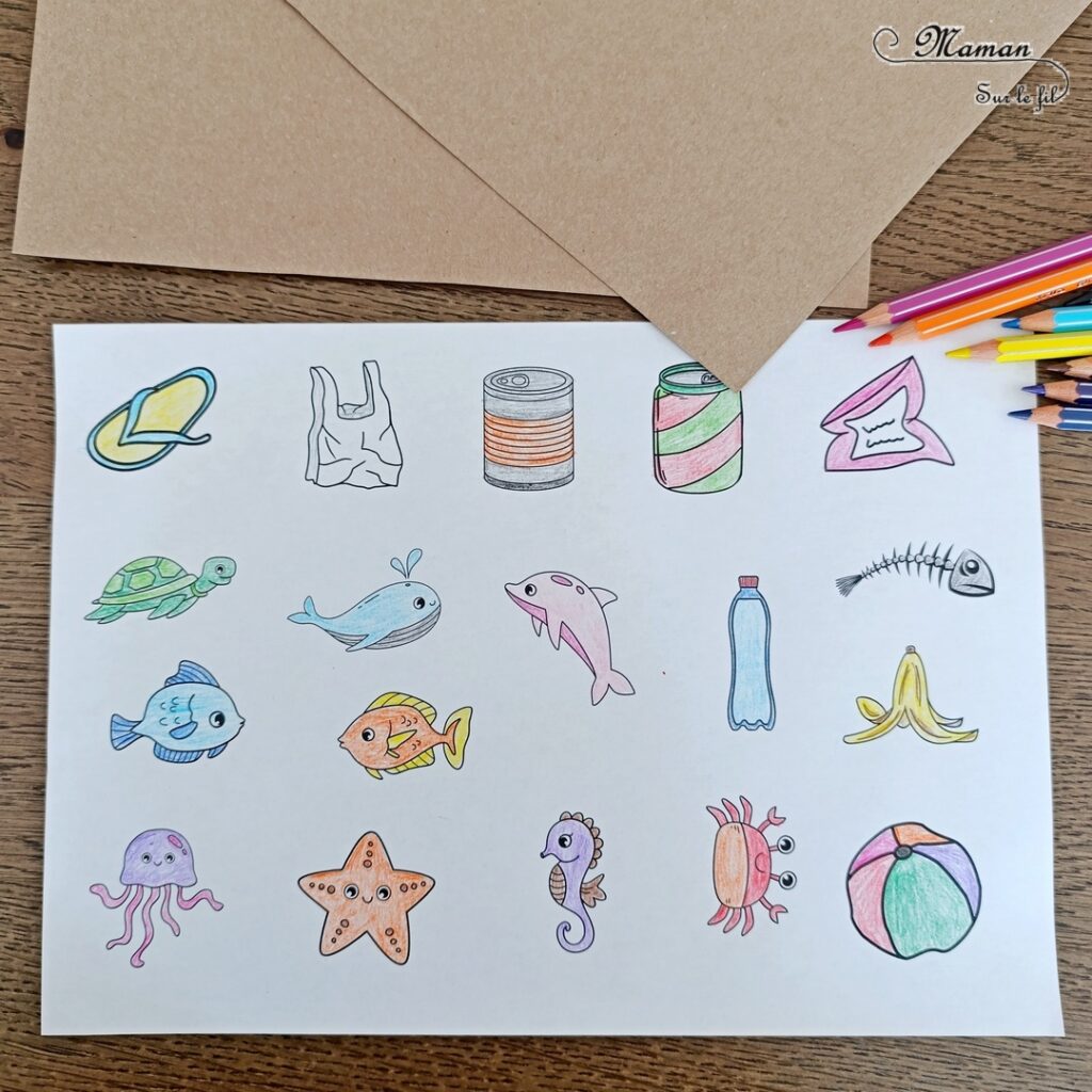 Fabriquer un jeu DIY - La pêche aux déchets : activité créative, peinture, récup' et manuelle enfants - Permet d'aborder l'importance de la protection des océans et des animaux marins, le respect de l'environnement, l'écologie, la gestion et le tri des déchets - Recyclage, surcyclage d'une boite en carton - Peinture, coloriage, dessin, découpage, collage - Pêche à la ligne avec trombone et aimant - Bricolage facile et rigolo - Thème animaux marins, océans, mer, été, respect de l'environnement, déchets - Bricolage et décoration sympa et facile - Arts visuels maternelle et élémentaire - Cycles 1 et 2 - Créativité - tutoriel photos - mslf