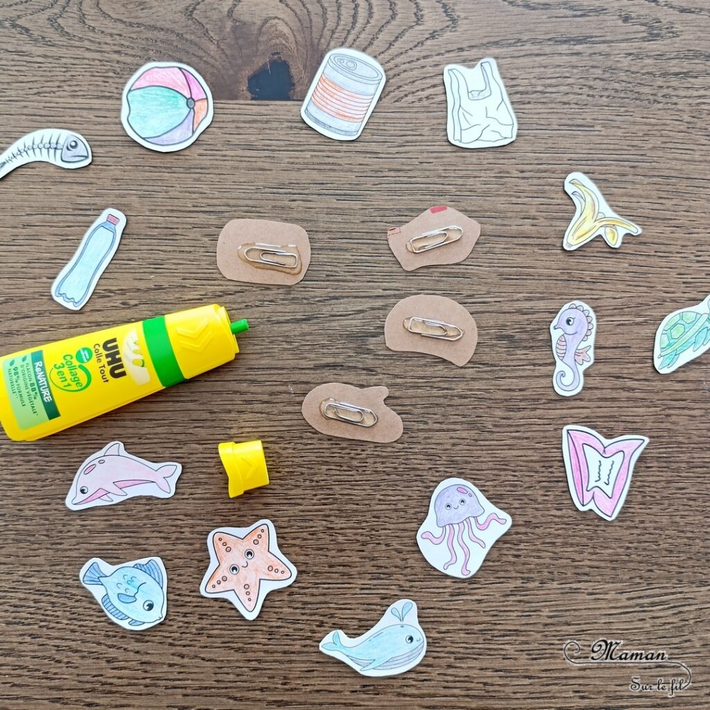 Fabriquer un jeu DIY - La pêche aux déchets : activité créative, peinture, récup' et manuelle enfants - Permet d'aborder l'importance de la protection des océans et des animaux marins, le respect de l'environnement, l'écologie, la gestion et le tri des déchets - Recyclage, surcyclage d'une boite en carton - Peinture, coloriage, dessin, découpage, collage - Pêche à la ligne avec trombone et aimant - Bricolage facile et rigolo - Thème animaux marins, océans, mer, été, respect de l'environnement, déchets - Bricolage et décoration sympa et facile - Arts visuels maternelle et élémentaire - Cycles 1 et 2 - Créativité - tutoriel photos - mslf