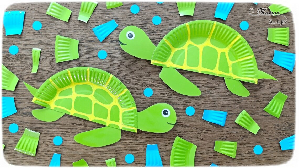 Fabriquer des tortues marines avec des assiettes en carton : activité créative, récup' et manuelle enfants - Recyclage et Surcyclage d'assiettes en carton - Déjà colorées ou alors à peindre - Peinture Verte - Découpage, collage, dessin - Bricolage facile et rigolo - Thème animaux marins, océans, mer, été - Bricolage et décoration sympa et facile - Arts visuels maternelle et élémentaire - Cycles 1 et 2 - Créativité - tutoriel photos - mslf