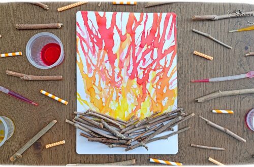 Créer un feu de camp en encre soufflée et éléments de la nature : activité créative, peinture et manuelle enfants - Technique des gouttes d'encre à dessiner soufflée à la paille - Dégradé de couleurs jaune, orange, rouge - Collage de branches de bois - Land art - Thème camping, vacances, été, colonies, camp d'été - Bricolage et décoration sympa et facile - Arts visuels maternelle et élémentaire - Cycles 1 et 2 - Créativité - tutoriel photos - mslf