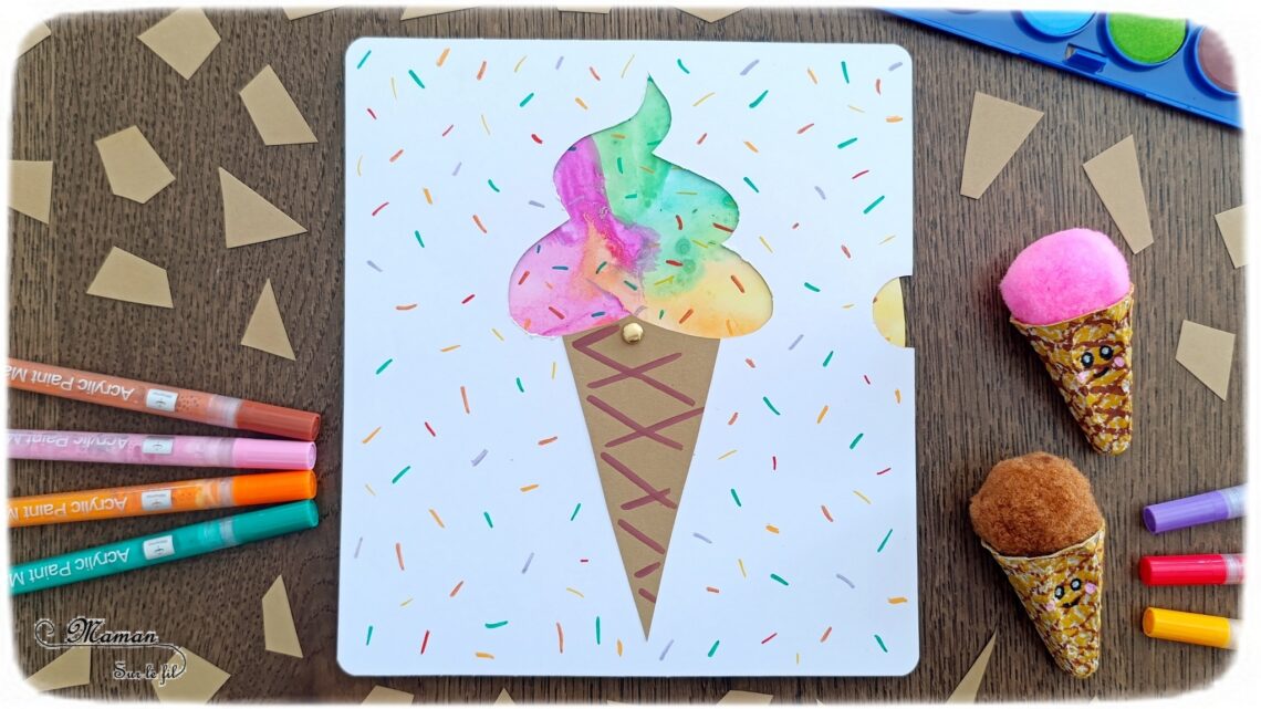 Créer une glace italienne qui change de couleurs : activité créative, peinture et manuelle enfants - Peinture et bricolage ludique avec roue qui tourne - Peinture type aquarelle, géométrie avec tracé de cercle, découpage, dessin et graphismes, attache parisienne - Bricolage facile et rigolo - Thème alimentation, gourmandises sucrées, glaces, été - Bricolage et décoration sympa et facile - Arts visuels maternelle et élémentaire - Cycles 1 et 2 - Créativité - tutoriel photos et vidéo - mslf