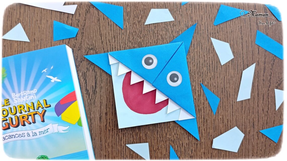 Fabriquer un marque-page Requin DIY en papier : activité créative et manuelle enfants - Pliage de papier et origami - Customisation en requin - Découpage, collage, coloriage et dessin - Cadeau à offrir Fait maison- Bricolage facile et rigolo - Thème animaux marins, océans, mer, été - Bricolage et décoration sympa et facile - Arts visuels maternelle et élémentaire - Cycles 1 et 2 - Créativité - tutoriel photos - mslf
