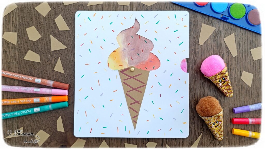 Créer une glace italienne qui change de couleurs : activité créative, peinture et manuelle enfants - Peinture et bricolage ludique avec roue qui tourne - Peinture type aquarelle, géométrie avec tracé de cercle, découpage, dessin et graphismes, attache parisienne - Bricolage facile et rigolo - Thème alimentation, gourmandises sucrées, glaces, été - Bricolage et décoration sympa et facile - Arts visuels maternelle et élémentaire - Cycles 1 et 2 - Créativité - tutoriel photos et vidéo - mslf