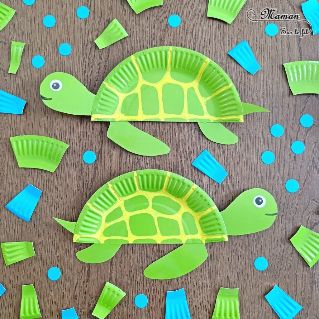 Fabriquer des tortues marines avec des assiettes en carton : activité créative, récup' et manuelle enfants - Recyclage et Surcyclage d'assiettes en carton - Déjà colorées ou alors à peindre - Peinture Verte - Découpage, collage, dessin - Bricolage facile et rigolo - Thème animaux marins, océans, mer, été - Bricolage et décoration sympa et facile - Arts visuels maternelle et élémentaire - Cycles 1 et 2 - Créativité - tutoriel photos - mslf