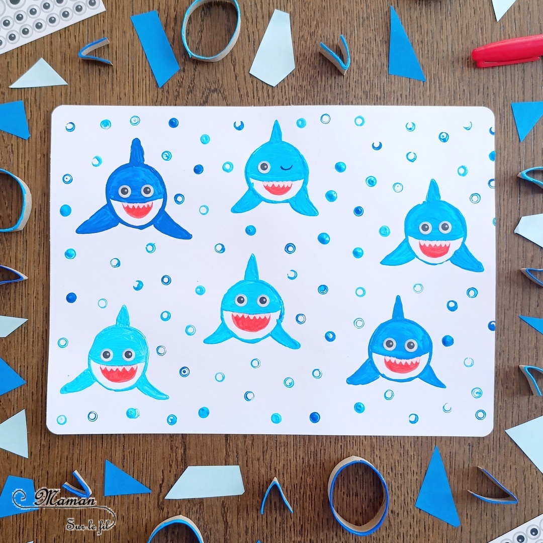 Peindre des requins mignons avec un rouleau de PQ en carton : activité créative, peinture, récup' et manuelle enfants - Recyclage et Surcyclage de rouleaux de papier toilette en carton - Peinture du corps, des nageoires et de l'aileron - Coloriage au pinceau - Dessin de la langue au feutre puis gommettes Yeux - Bulles pour décorer le tour avec des pailles - Bricolage facile et rigolo - Thème animaux marins, océans, mer, été - Bricolage et décoration sympa et facile - Arts visuels maternelle et élémentaire - Cycles 1 et 2 - Créativité - tutoriel photos - mslf