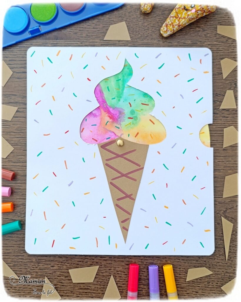 Créer une glace italienne qui change de couleurs : activité créative, peinture et manuelle enfants - Peinture et bricolage ludique avec roue qui tourne - Peinture type aquarelle, géométrie avec tracé de cercle, découpage, dessin et graphismes, attache parisienne - Bricolage facile et rigolo - Thème alimentation, gourmandises sucrées, glaces, été - Bricolage et décoration sympa et facile - Arts visuels maternelle et élémentaire - Cycles 1 et 2 - Créativité - tutoriel photos et vidéo - mslf