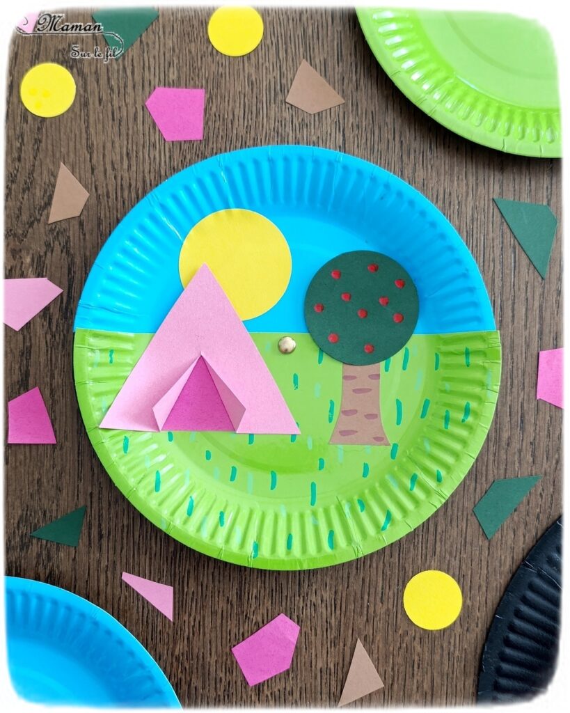 Camping dans la nature de jour et de nuit : activité créative, peinture et manuelle enfants - Jour et nuit qui passent et se succèdent grâce à roue qui tourne - Récup' d'assiettes en carton - Attache parisienne - Peinture, dessin, découpage, collage - Tente, ciel, herbe, arbre, temps qui passe - Jeu DIY rigolo à manipuler - Thème camping, vacances, été, colonies, camp d'été, météo, alternance Jour / Nuit, nature - Bricolage et décoration sympa et facile - Arts visuels maternelle et élémentaire - Cycles 1 et 2 - Créativité - tutoriel photos et vidéo - mslf
