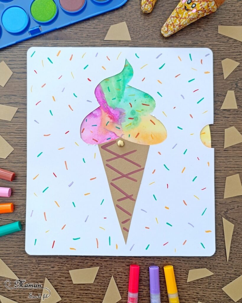 Créer une glace italienne qui change de couleurs : activité créative, peinture et manuelle enfants - Peinture et bricolage ludique avec roue qui tourne - Peinture type aquarelle, géométrie avec tracé de cercle, découpage, dessin et graphismes, attache parisienne - Bricolage facile et rigolo - Thème alimentation, gourmandises sucrées, glaces, été - Bricolage et décoration sympa et facile - Arts visuels maternelle et élémentaire - Cycles 1 et 2 - Créativité - tutoriel photos et vidéo - mslf
