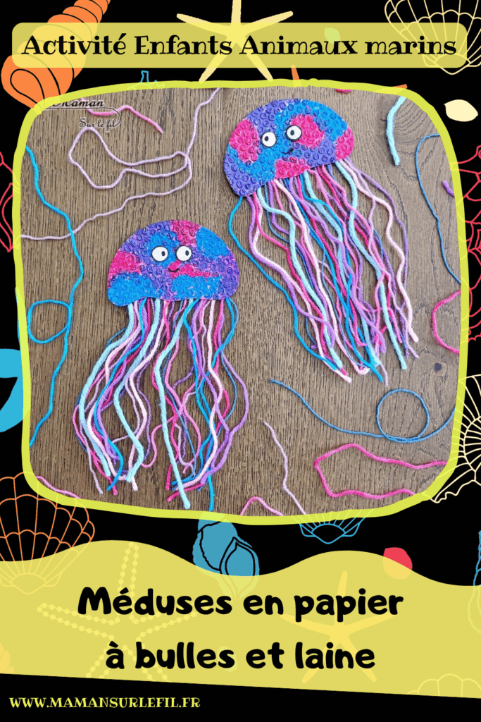 Fabriquer des méduses en papier à bulles et laine : activité créative, peinture, récup' et manuelle enfants - Recyclage et Surcyclage de papier à bulles et de chutes de laines et fils - Peinture rose, bleue, violette sur le papier à bulles - Consolidation avec du papier cartonné - Scotchage de la laine au dos - Yeux rigolos - Bricolage facile et rigolo - Thème animaux marins, océans, mer, été - Bricolage et décoration sympa et facile - Arts visuels maternelle et élémentaire - Cycles 1 et 2 - Créativité - tutoriel photos - mslf