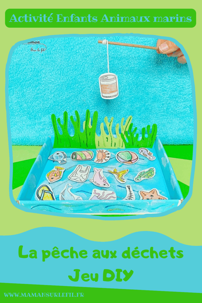 Fabriquer un jeu DIY - La pêche aux déchets : activité créative, peinture, récup' et manuelle enfants - Permet d'aborder l'importance de la protection des océans et des animaux marins, le respect de l'environnement, l'écologie, la gestion et le tri des déchets - Recyclage, surcyclage d'une boite en carton - Peinture, coloriage, dessin, découpage, collage - Pêche à la ligne avec trombone et aimant - Bricolage facile et rigolo - Thème animaux marins, océans, mer, été, respect de l'environnement, déchets - Bricolage et décoration sympa et facile - Arts visuels maternelle et élémentaire - Cycles 1 et 2 - Créativité - tutoriel photos - mslf