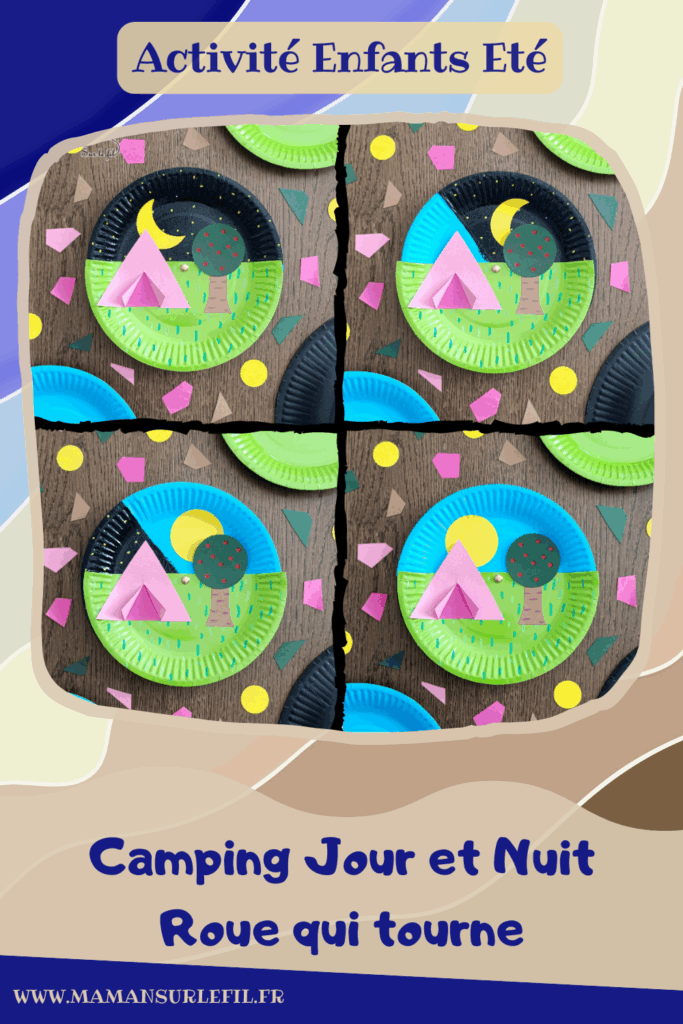 Camping dans la nature de jour et de nuit : activité créative, peinture et manuelle enfants - Jour et nuit qui passent et se succèdent grâce à roue qui tourne - Récup' d'assiettes en carton - Attache parisienne - Peinture, dessin, découpage, collage - Tente, ciel, herbe, arbre, temps qui passe - Jeu DIY rigolo à manipuler - Thème camping, vacances, été, colonies, camp d'été, météo, alternance Jour / Nuit, nature - Bricolage et décoration sympa et facile - Arts visuels maternelle et élémentaire - Cycles 1 et 2 - Créativité - tutoriel photos et vidéo - mslf