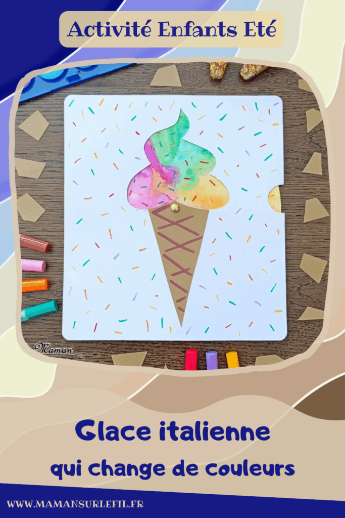 Créer une glace italienne qui change de couleurs : activité créative, peinture et manuelle enfants - Peinture et bricolage ludique avec roue qui tourne - Peinture type aquarelle, géométrie avec tracé de cercle, découpage, dessin et graphismes, attache parisienne - Bricolage facile et rigolo - Thème alimentation, gourmandises sucrées, glaces, été - Bricolage et décoration sympa et facile - Arts visuels maternelle et élémentaire - Cycles 1 et 2 - Créativité - tutoriel photos et vidéo - mslf