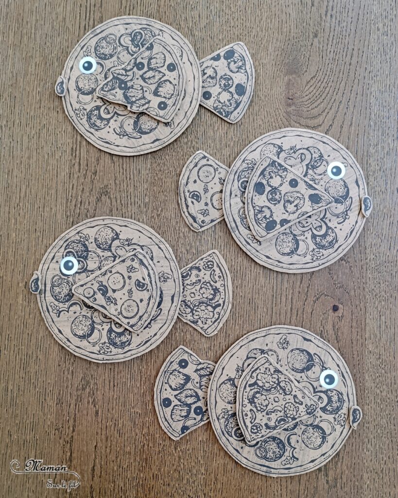 Fabriquer des poissons en récup' de boites à pizza : activité créative, récup' et manuelle enfants - Recyclage et surcyclage de boites à pizza en carton - Découpage et imagination - Mise en place d'une scène de fonds marins : poissons, algues, bulles... - Bricolage facile et rigolo - Découpage, collage - Gommettes Yeux - Thème poissons, animaux marins, mer, océans, été, 1er avril - Bricolage et décoration sympa et facile - Arts visuels maternelle et élémentaire - Cycles 1 et 2 - Créativité - tutoriel photos - mslf