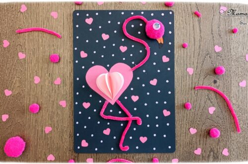 Créer un flamant rose amoureux avec des coeurs : activité créative et manuelle enfants - Plusieurs coeurs collés ensemble pour créer un effet 3D en relief - Cou et pattes avec fils chenille et tête avec pompons - Flamant rose plein de coeurs et d'amour - Découpage, collage, graphismes - Bricolage facile et rapide - Thème été, oiseaux, animaux savane, amour, saint-valentin - Bricolage et décoration sympa et facile - Arts visuels maternelle et élémentaire - Cycles 1 et 2 - Créativité - tutoriel photos - mslf