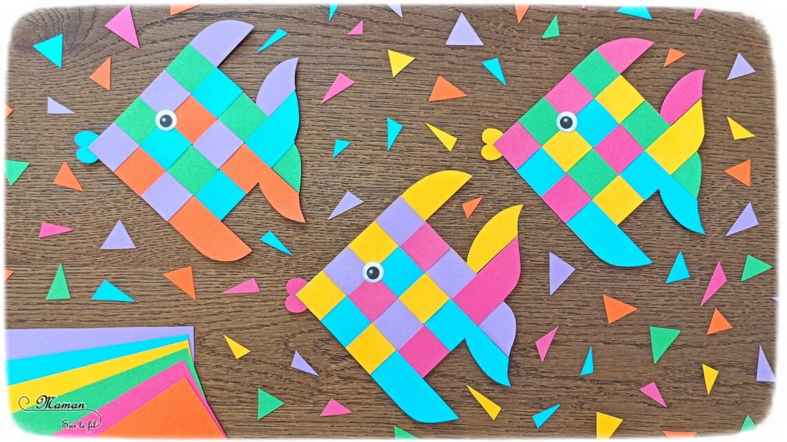 Fabriquer des poissons Damier en bandes de papier : activité créative et manuelle enfants - Découpage, collage, tissage de papier - Géométrie, utilisation de la règle - Poissons tropicaux ultra colorés - Coeur pour la bouche, Gommettes Yeux - Bricolage facile et rigolo - Découpage, collage - Thème poissons, animaux marins, mer, océans, été, 1er avril - Bricolage et décoration sympa et facile - Arts visuels maternelle et élémentaire - Cycles 1 et 2 - Créativité - tutoriel photos et vidéo - mslf