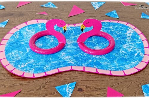 Fabriquer des bouées Flamants Roses avec des anneaux de rideaux : activité créative, récup', peinture et manuelle enfants - Peindre les anneaux de rideaux en rose - Découper et dessiner les têtes de flamants roses dans du papier rose - Piscine en papier avec eau imprimée - Bricolage facile et rapide pour jeu DIY (pour figurines, poupées, Playmobil... - Thème été, vacances, piscine, camping, oiseaux - Bricolage et décoration sympa et facile - Arts visuels maternelle et élémentaire - Cycles 1 et 2 - Créativité - tutoriel photos - mslf