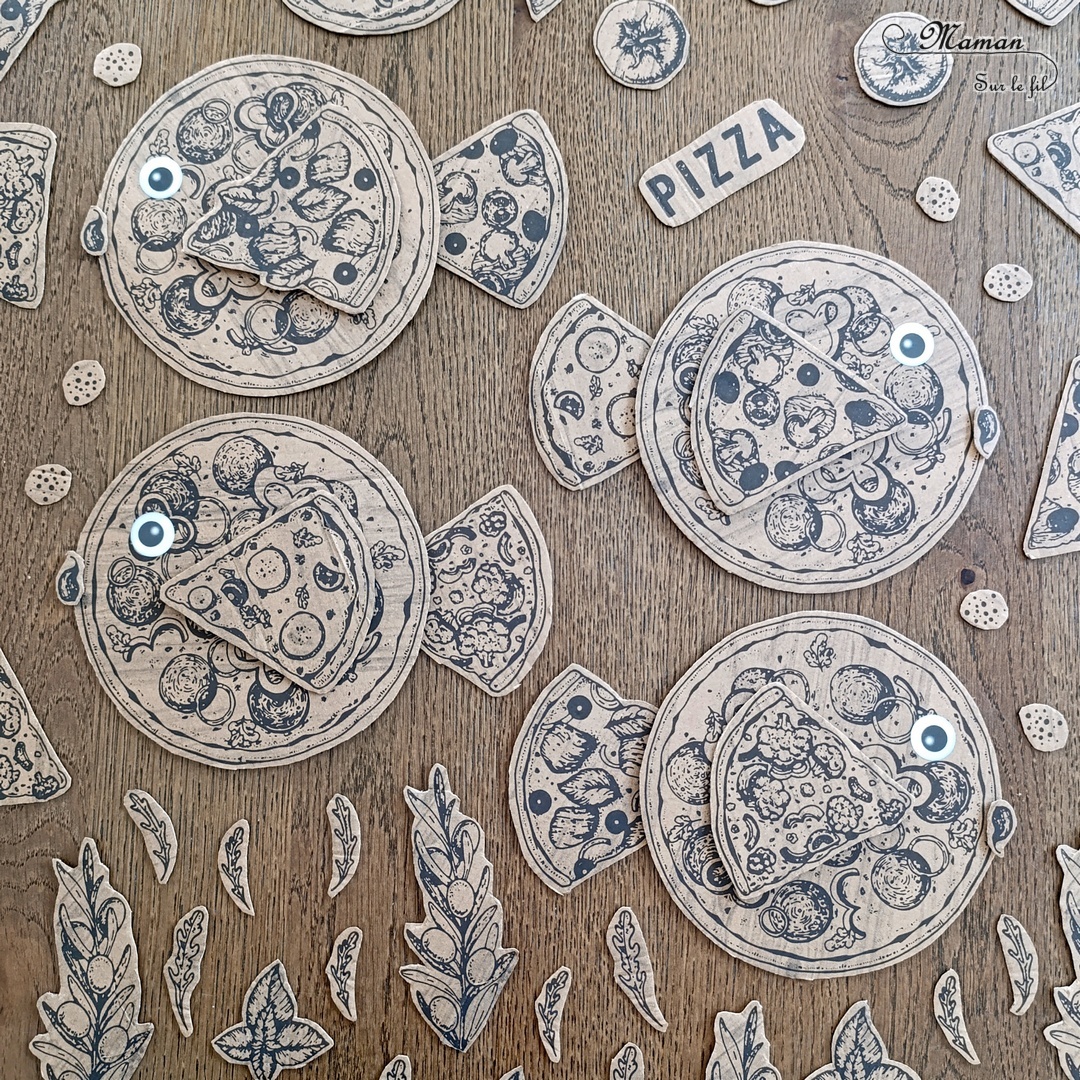 Fabriquer des poissons en récup' de boites à pizza : activité créative, récup' et manuelle enfants - Recyclage et surcyclage de boites à pizza en carton - Découpage et imagination - Mise en place d'une scène de fonds marins : poissons, algues, bulles... - Bricolage facile et rigolo - Découpage, collage - Gommettes Yeux - Thème poissons, animaux marins, mer, océans, été, 1er avril - Bricolage et décoration sympa et facile - Arts visuels maternelle et élémentaire - Cycles 1 et 2 - Créativité - tutoriel photos - mslf